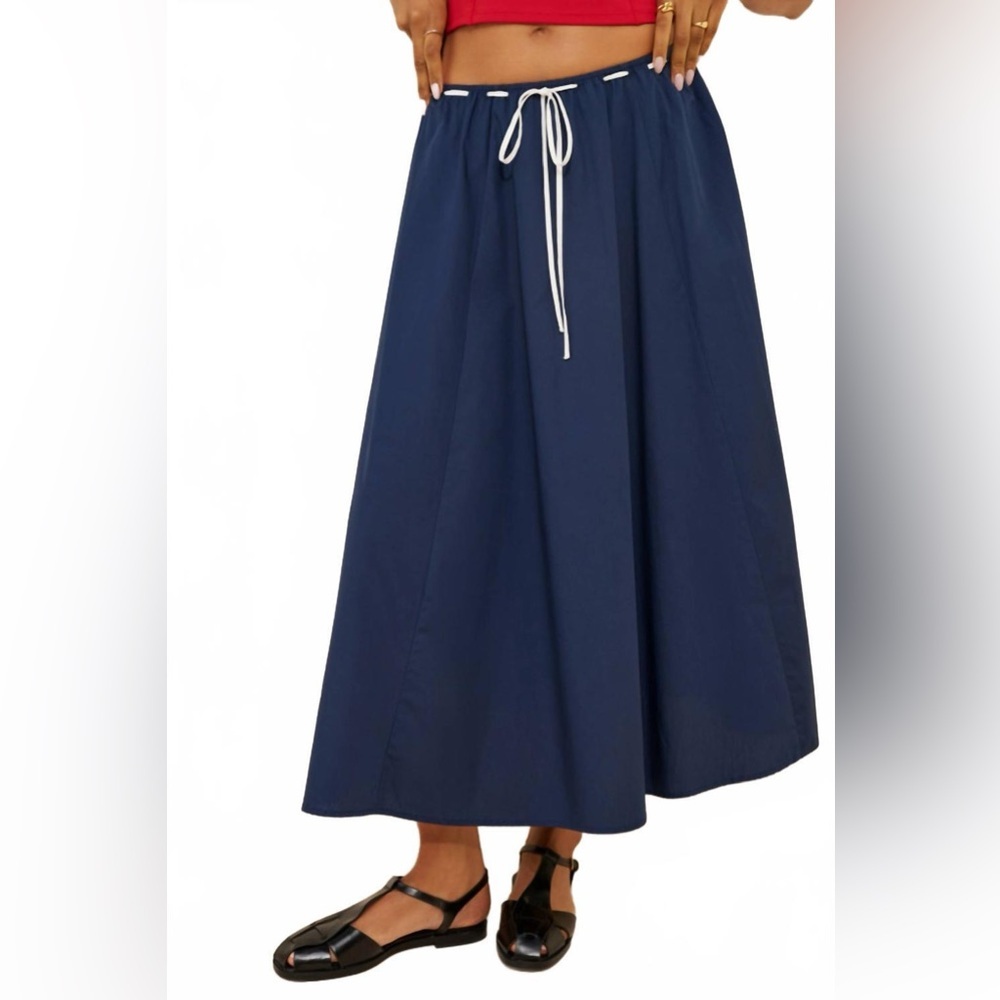 Moon River Navy Drawstring Maxi Skirt